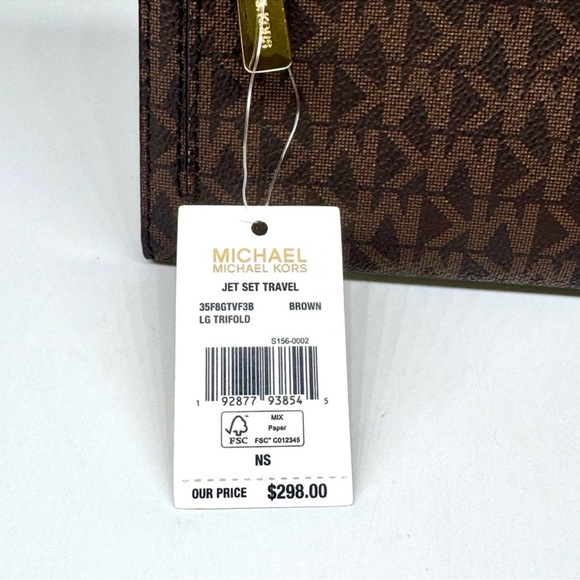 Michael Kors Large Jet Set Travel Trifold Wallet Brown Signature - Picture 8 of 8